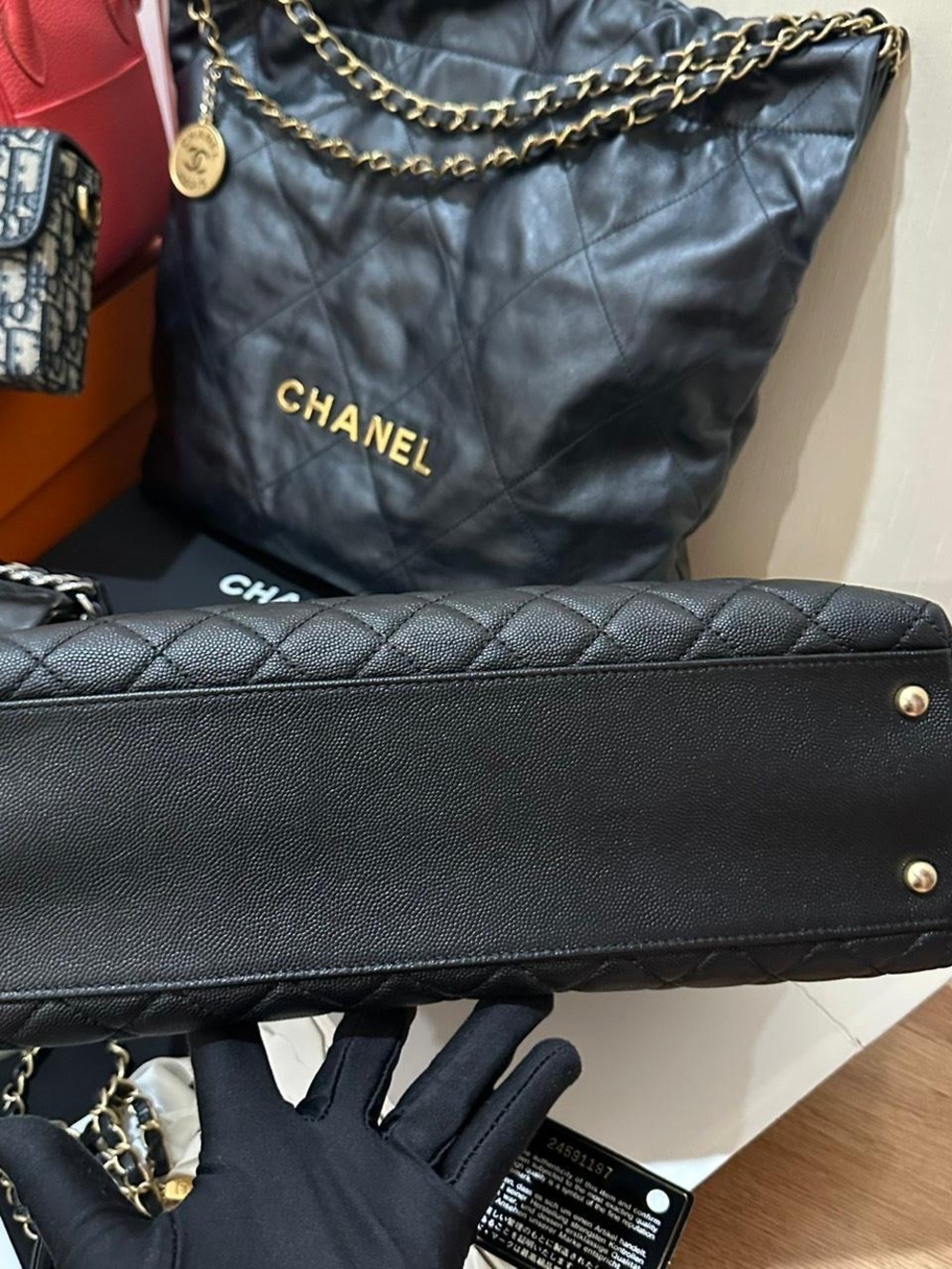 Chanel Large Coco Quilted Top Handle Bag in Black and Burgundy - Picture 7 of 9